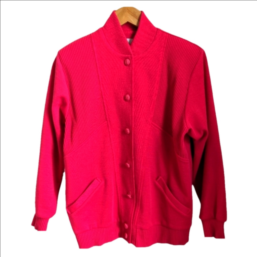 VINTAGE Pink 80's Classic Feminine Retro Barbicore Wool Blazer Cardigan Size 8